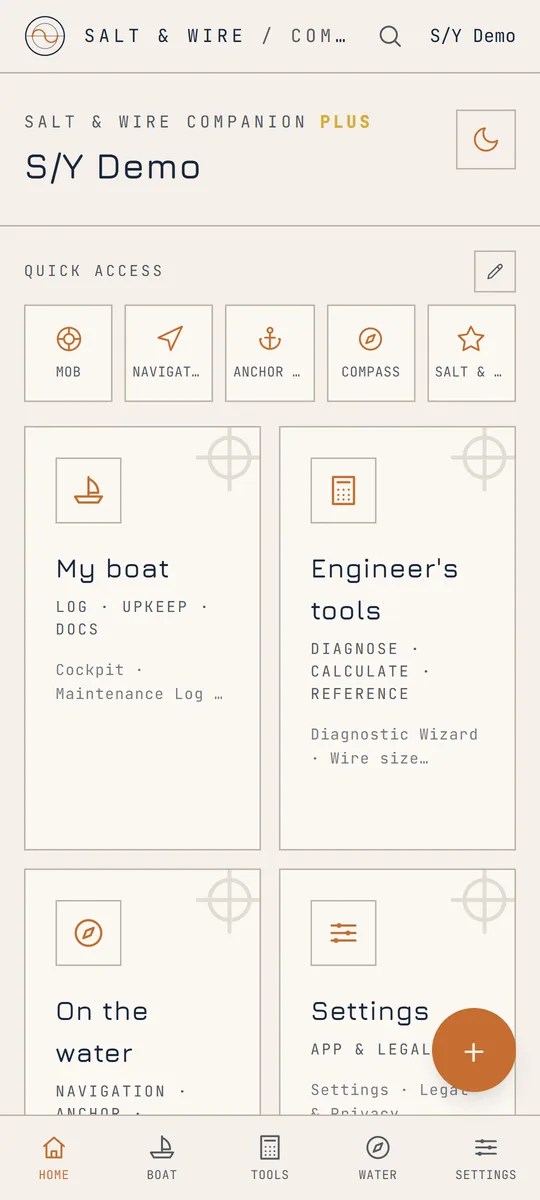 Home screen with category tiles