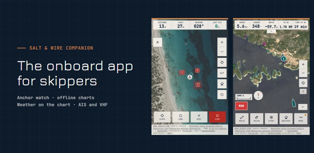 Salt & Wire Companion feature graphic: the onboard app for skippers